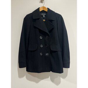 New York & Company Wool Blend Pea Coat Womens 4 Black Mid Length